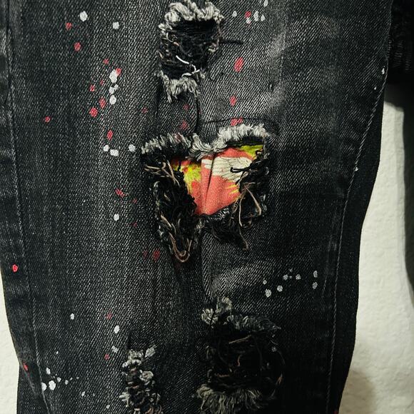 AMIRI Skinny-Fit Appliquéd Paint-Splatter Distressed Stretch-Denim Jean Black 28 - Picture 10 of 15